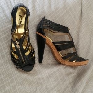 LAST CHANCE Michael Kors black strap leather heels
